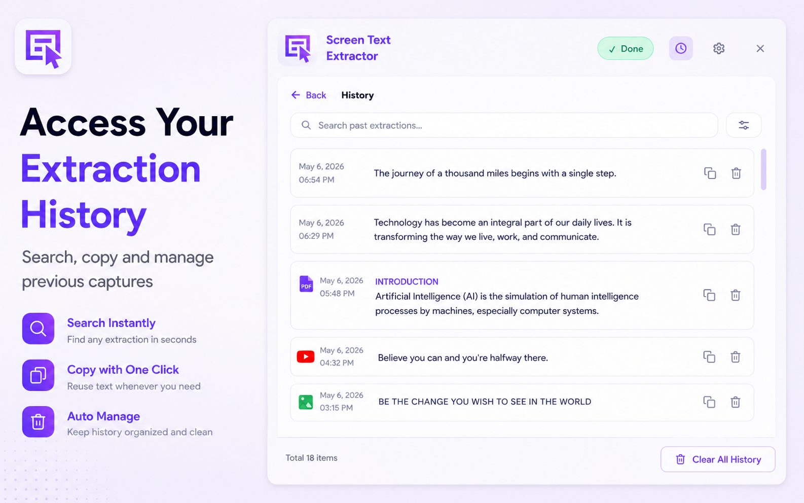Access Your Extraction History